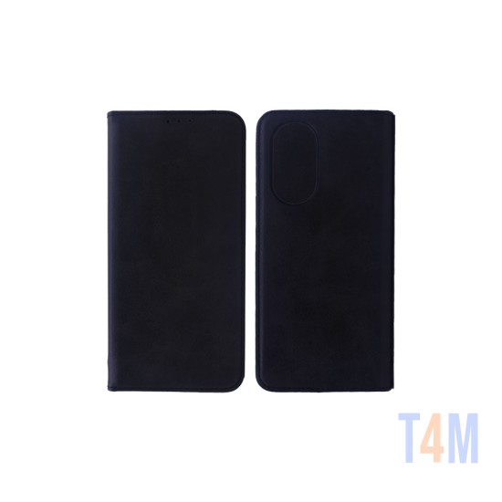 Leather Flip Cover with Internal Pocket for Oppo A58 4G Black